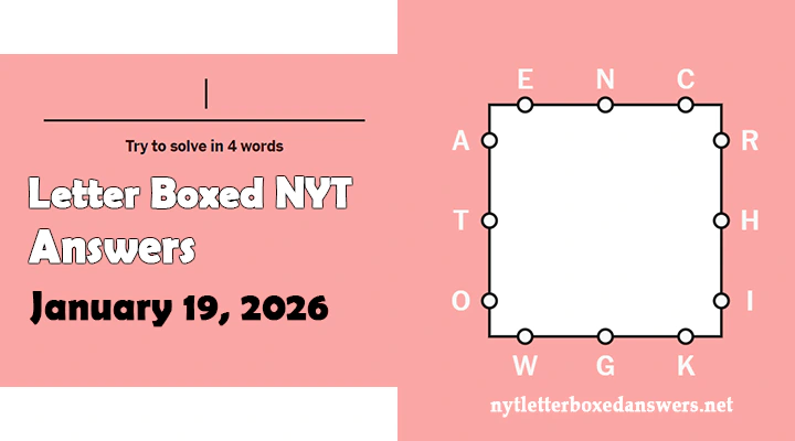 Today's NYT Letter Boxed Answers Monday 19 January 2026